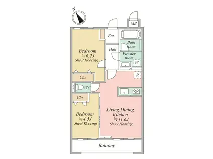 MOCXION KAWA(2LDK/3階)の間取り写真