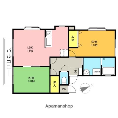 ベルメナージュKⅠ・Ⅱ(2LDK/1階)の間取り写真