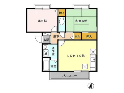 プリムヴェール弐番館(2LDK/1階)の間取り写真