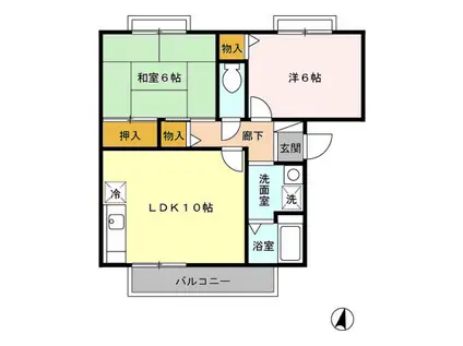 プリムヴェール弐番館(2LDK/2階)の間取り写真