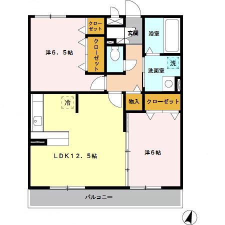 プリムローズⅠ(2LDK/2階)の間取り写真