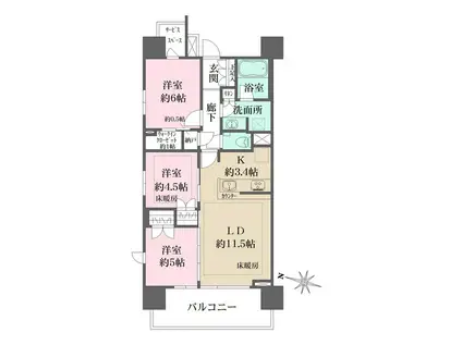 ザ・パークハウスさいたま新都心(3LDK/10階)の間取り写真