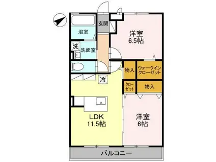 ベルデュール壱番館(2LDK/2階)の間取り写真