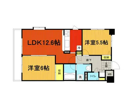 ディアプレイス(2LDK/8階)の間取り写真