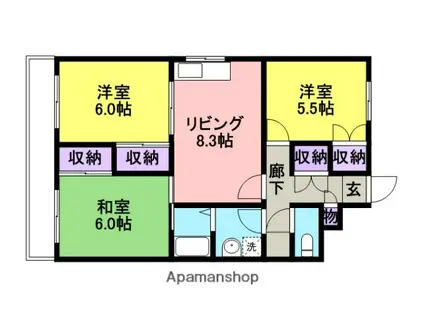 コートベルバレーⅠ(3DK/3階)の間取り写真