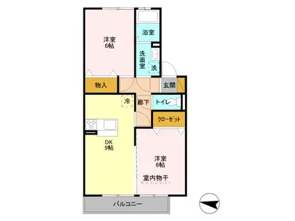 スカイヒル(2DK/2階)の間取り写真