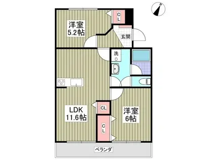 ジュネシオンサカエ(2LDK/1階)の間取り写真