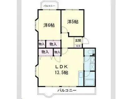 シャトーブラン村田1(2LDK/3階)の間取り写真