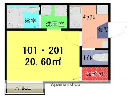 ソフィアテラス武里(1K/1階)の間取り写真