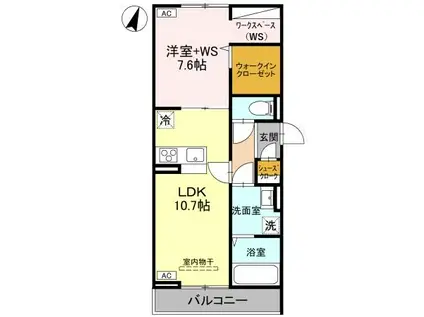 D-ROOM北越谷3丁目PJ A棟(1LDK/3階)の間取り写真