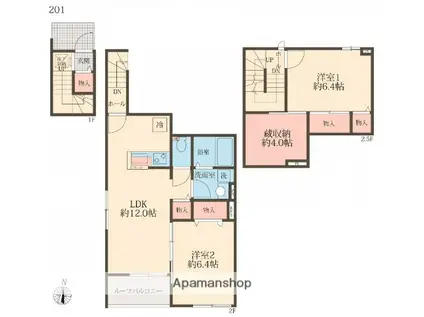 さいたま市中央区八王子2丁目アパート(2LDK/2階)の間取り写真