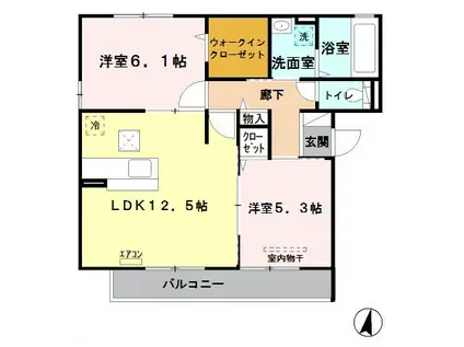 ディアコートⅡ(2LDK/1階)の間取り写真