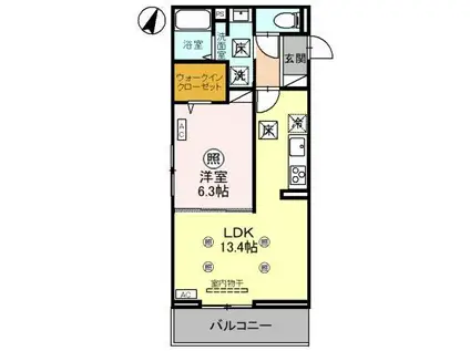 ノーブルパレス上木崎(1LDK/1階)の間取り写真