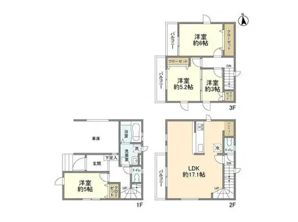 京浜東北・根岸線 与野駅 徒歩18分 3階建 築1年(4LDK)の間取り写真