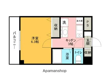 モンターニャ・グランデ(1K/6階)の間取り写真