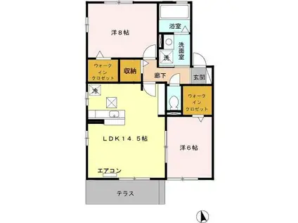 サンテラスガーデンE(2LDK/1階)の間取り写真