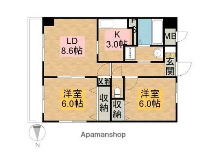 リレント谷塚(2LDK/9階)の間取り写真