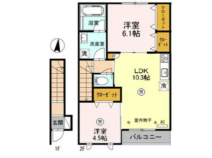 LIS BLANC(2LDK/2階)の間取り写真