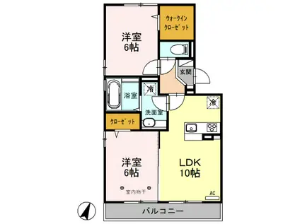 ロイジェントパークス草加手代C(2LDK/2階)の間取り写真