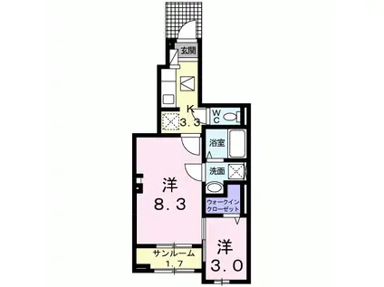 グランテラスB(2K/1階)の間取り写真