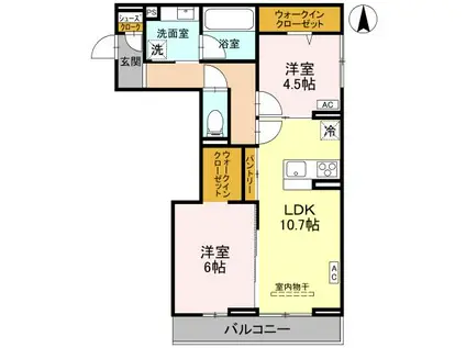 草加氷川町PJIV B(2LDK/2階)の間取り写真