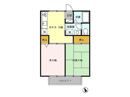 シャトル藤(2K/2階)の間取り写真