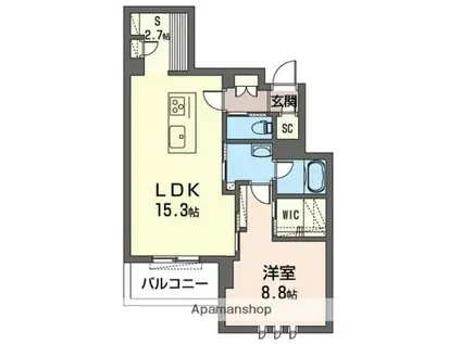 ヒュッゲ(1SLDK/3階)の間取り写真