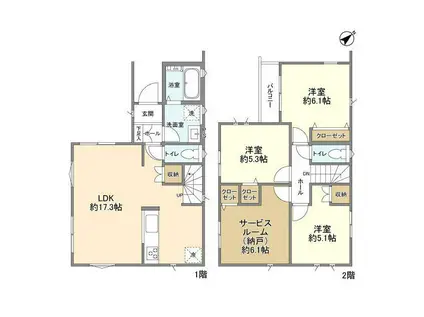東武鉄道野田線 大和田駅(埼玉) 徒歩28分 2階建 築2年(3SLDK)の間取り写真
