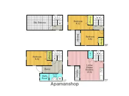 京浜東北・根岸線 浦和駅 徒歩5分 3階建 築11年(3LDK)の間取り写真