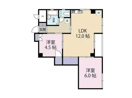 富士見ハイツ(2LDK/2階)の間取り写真