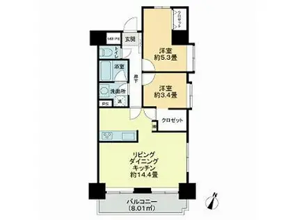 ライオンズマンション南浦和(2LDK/5階)の間取り写真