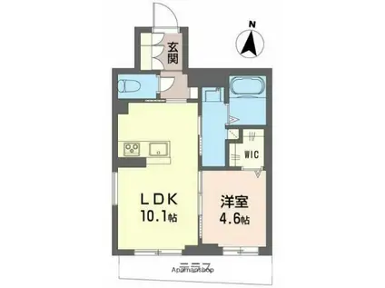 プリムベール岸町(1LDK/1階)の間取り写真