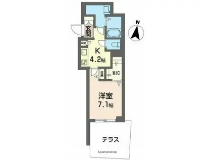 プリムベール岸町(1K/1階)の間取り写真