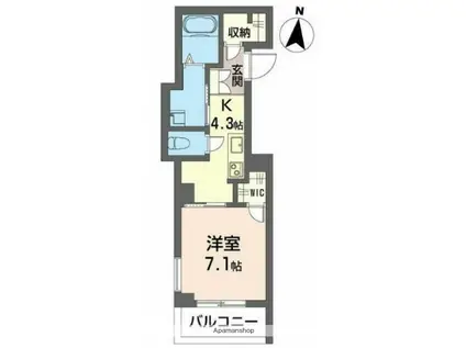 プリムベール岸町(1K/2階)の間取り写真