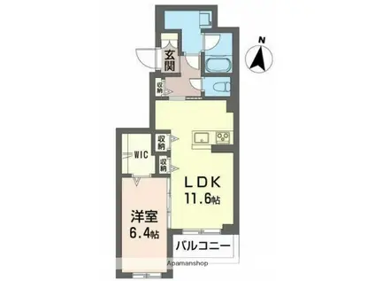 プリムベール岸町(1LDK/2階)の間取り写真