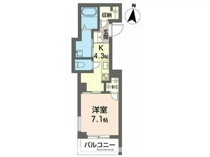 プリムベール岸町(1K/3階)の間取り写真