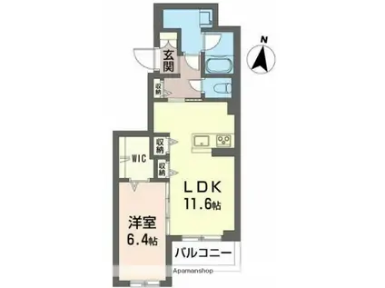 プリムベール岸町(1LDK/3階)の間取り写真