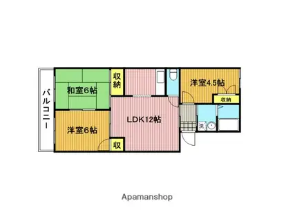 カーサ・鹿手 Ⅱ(3LDK/3階)の間取り写真