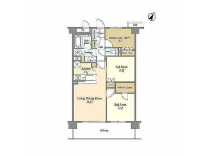 ドゥーエ武蔵浦和(2SLDK/4階)の間取り写真