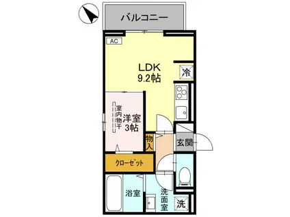 クレシア武蔵浦和(1LDK/2階)の間取り写真