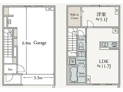 武蔵野線 西浦和駅 徒歩12分 2階建 築1027年(1LDK)の間取り写真