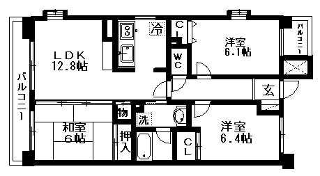 クレセントヴィラ武蔵浦和(3LDK/4階)の間取り写真
