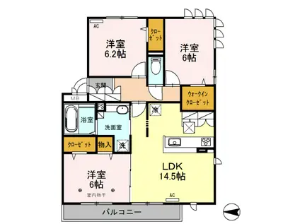 ロイジェントパークス レイクタウン 3 N(3LDK/1階)の間取り写真