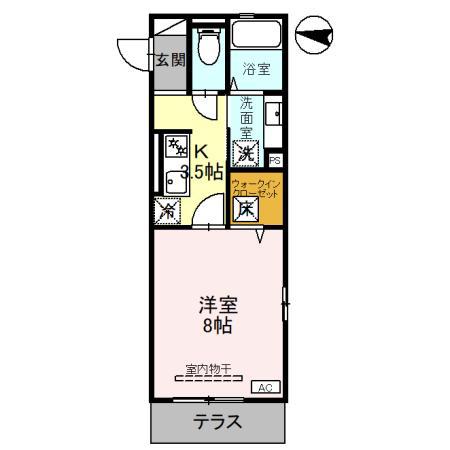 リバーパーク越ヶ谷(1K/1階)の間取り写真