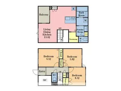 カーサ ビアンカ ブルー(3LDK/1階)の間取り写真