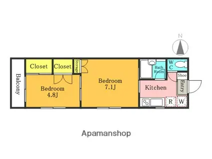 ミレハイム(2K/2階)の間取り写真
