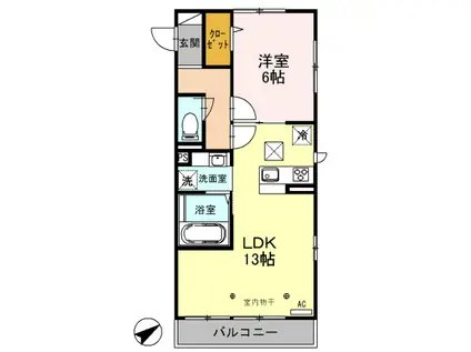 ラ・フォンテII(1LDK/1階)の間取り写真