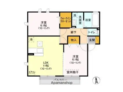 ラフレ仲道(2LDK/1階)の間取り写真