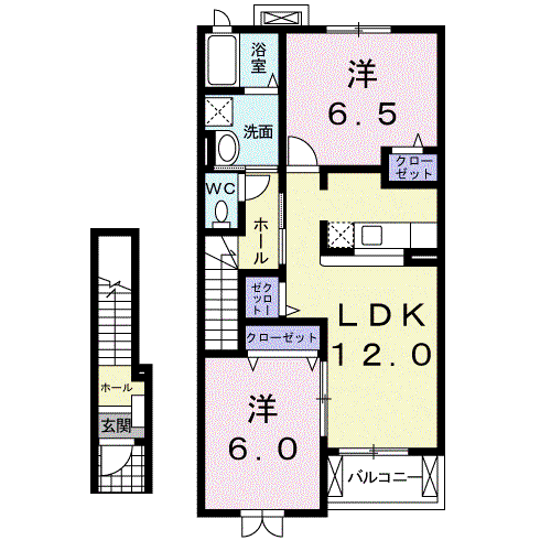 ベルアンジュⅠ(2LDK/2階)の間取り写真