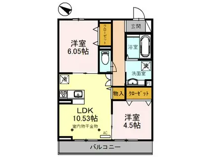 ノーブル浦和美園(2LDK/2階)の間取り写真